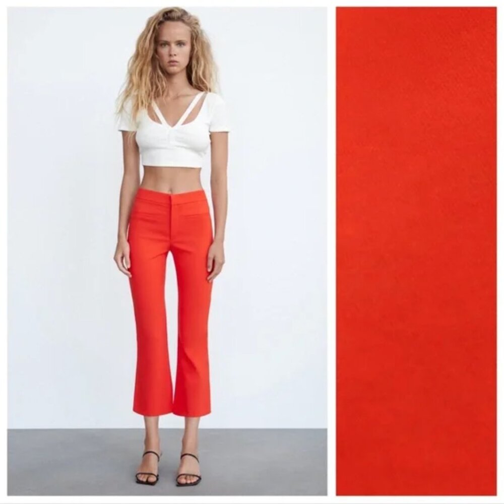 Zara Coral Mini Flare High-Waisted Pants